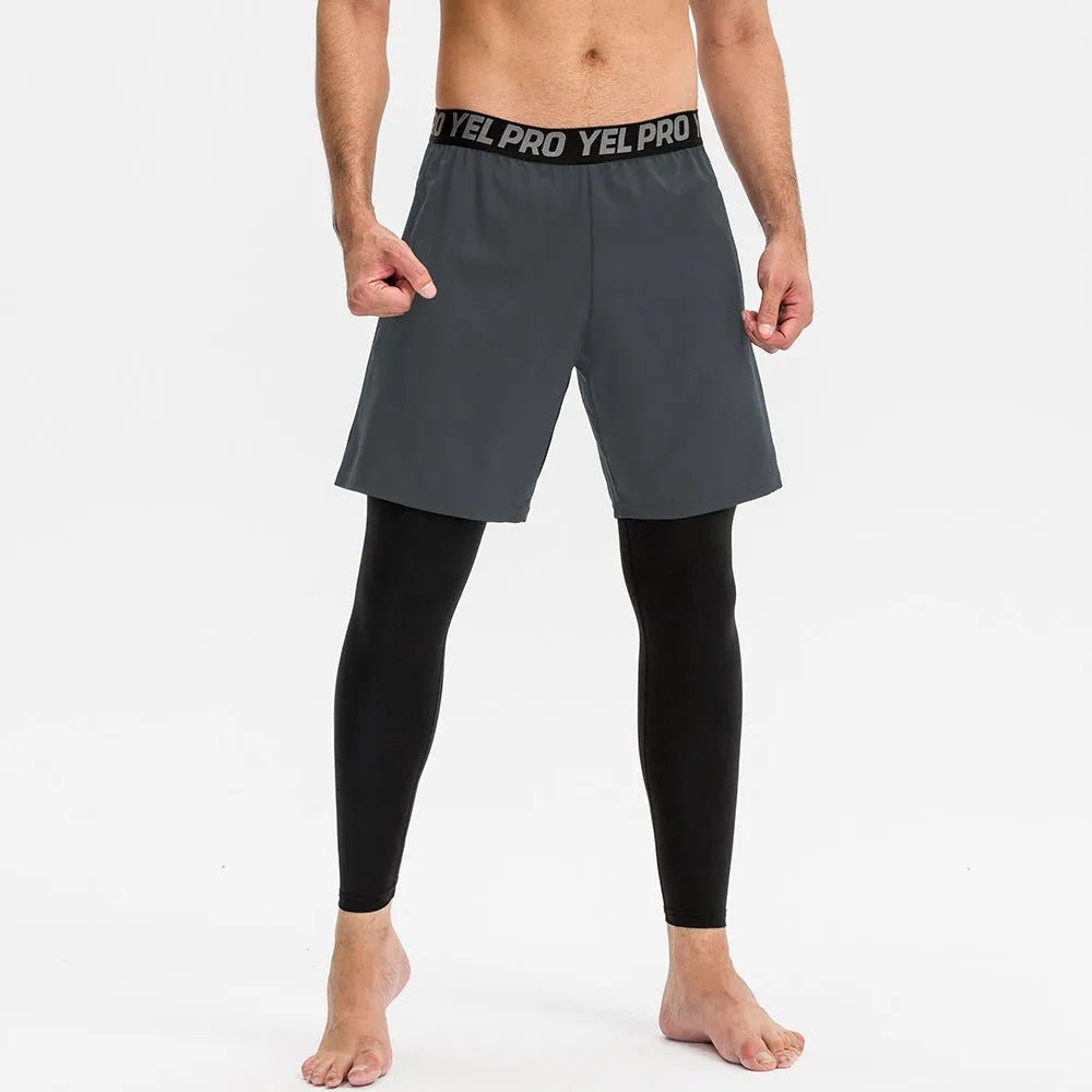 Men's grey quick-drying high elastic tight pants for fitness and running