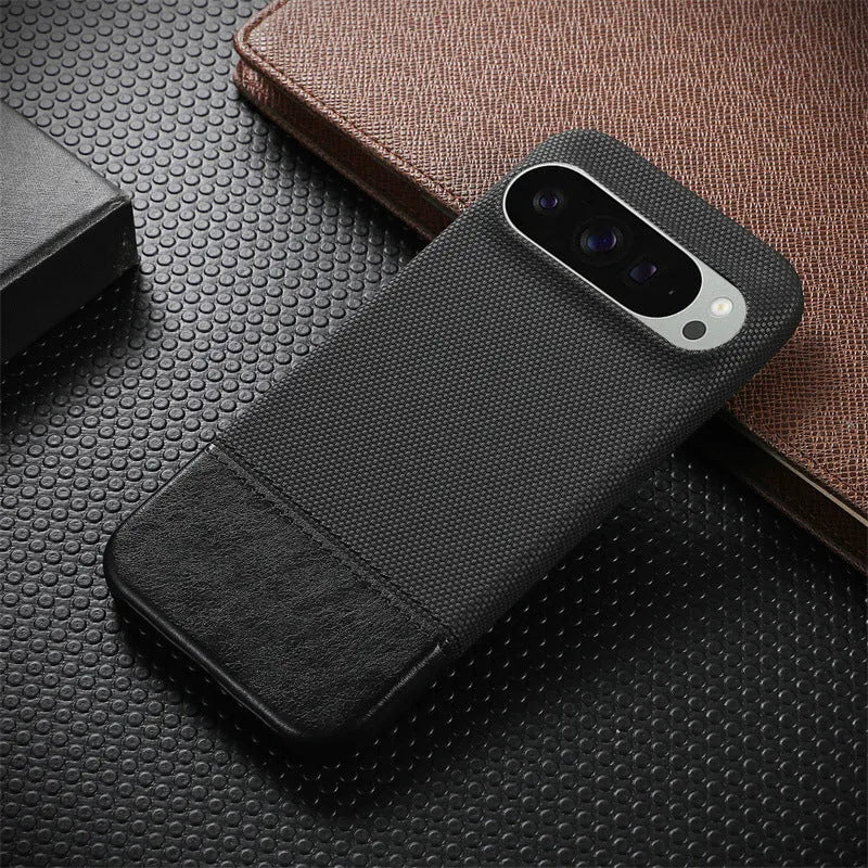Black lambskin anti-fall phone case with plaid pattern for Google Pixel 8 Pro