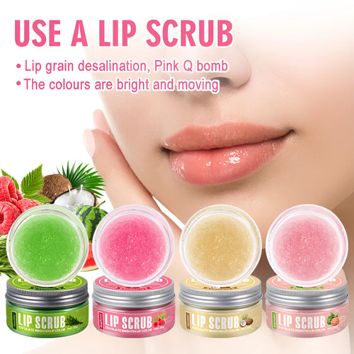Amatoni 30g fruit flavour lip scrub cream jar in coconut raspberry vanilla watermelon options