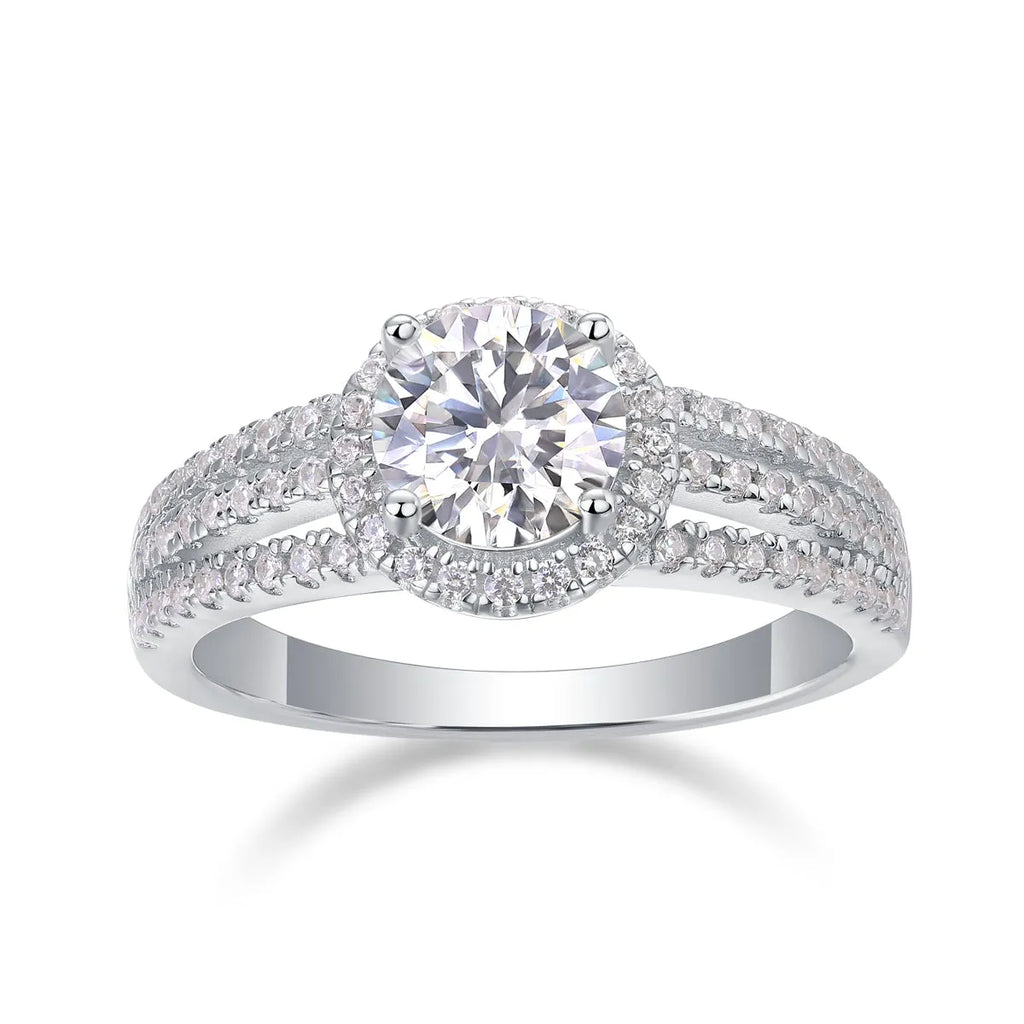 Looking Back 1 carat moissanite wedding ring set in platinum plated S925 silver with gift box