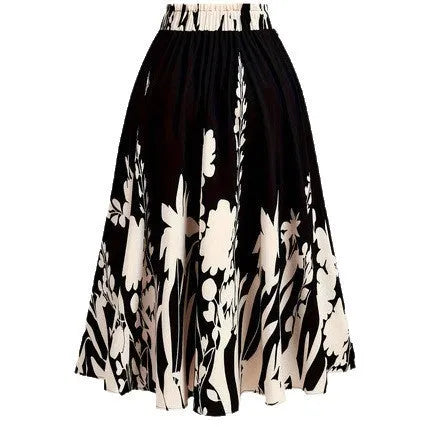 Chinese style 3D digital print pleated skirt mid-length polyester fibre plant flower pattern colour DD25052
