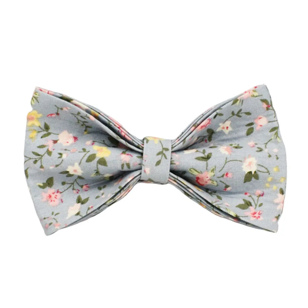 Floral pattern dog collar set with leash, vest, bow, and poop bag holder in five coordinated pieces