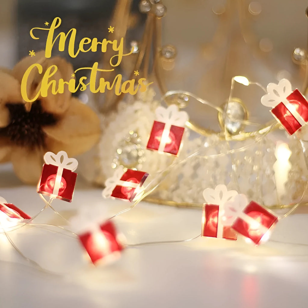 LED copper wire Christmas decoration lamp with 20 warm white lights in gift bell tree maple leaf elk crutch shapes on 2m string