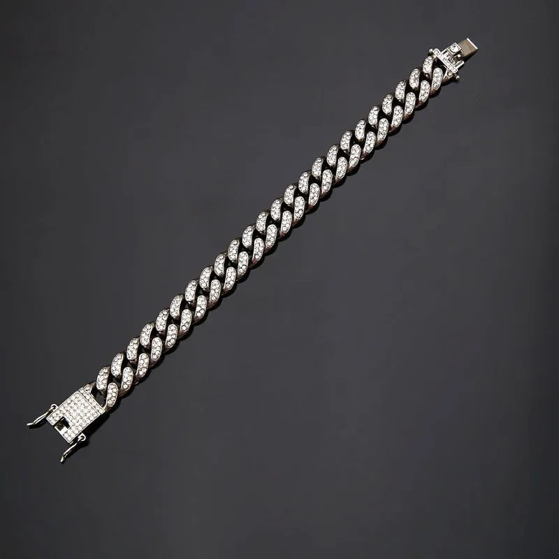 Cuban bracelet diamond link chain unisex hiphop jewellery alloy 21cm gold silver