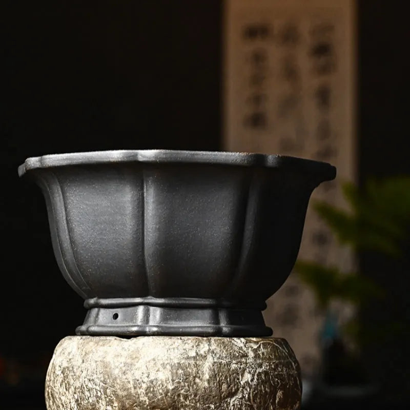 Handmade purple sand round flower pot simple elegant colour for indoor plants