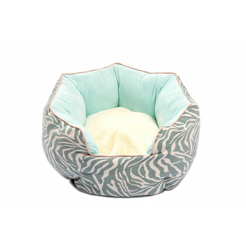 Blue octagonal pet bed with removable mats for small dogs and cats