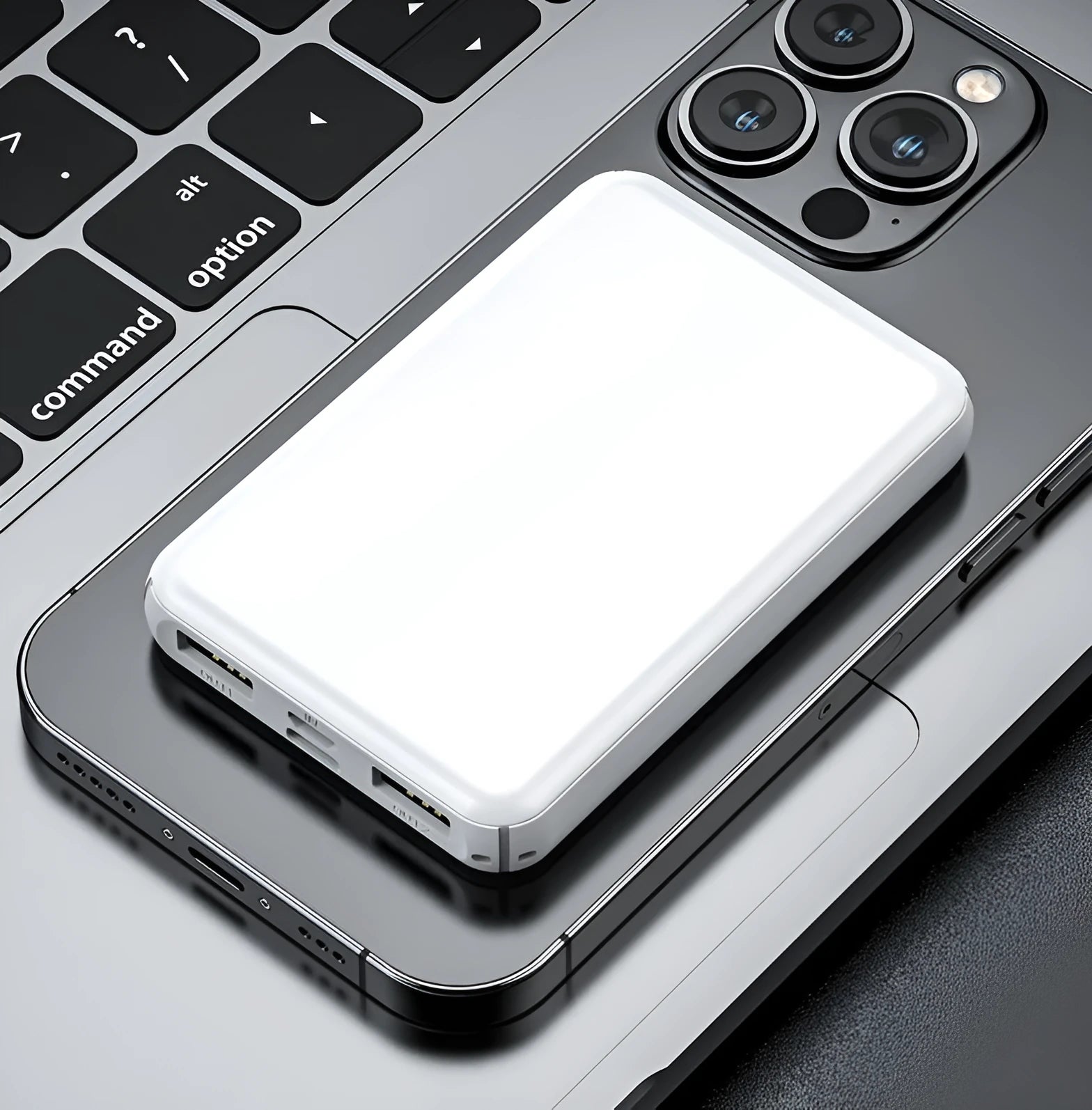 Black and white heating vest power bank measuring 97x64x14mm with capacity options