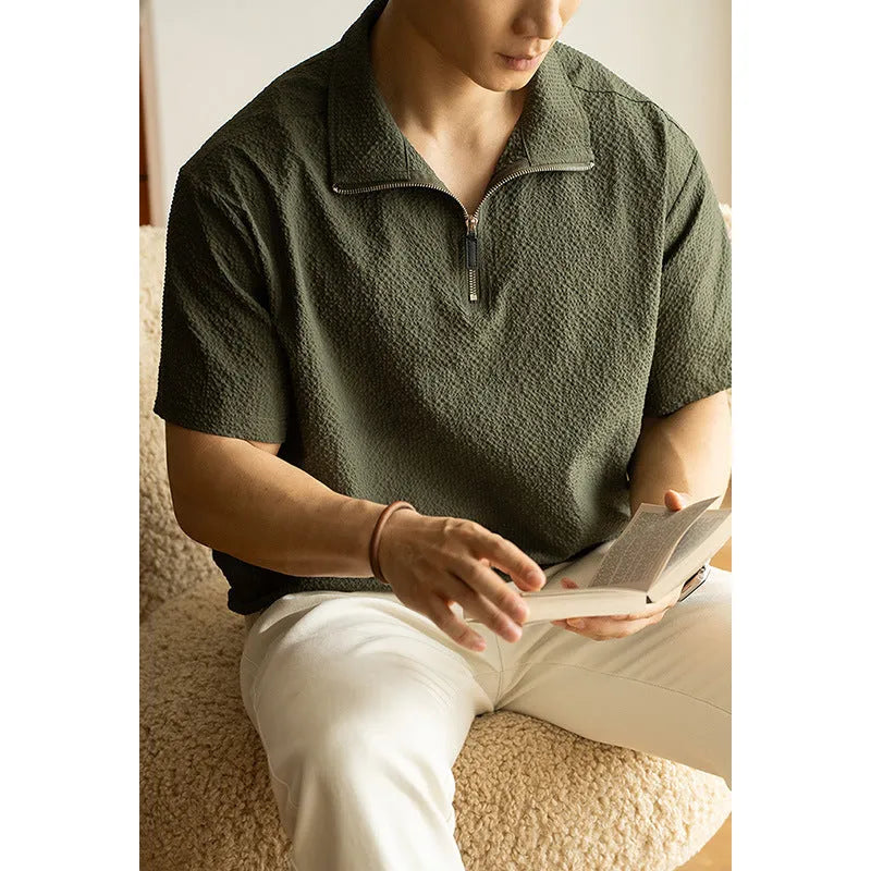 Men's ice silk short sleeve top in loose casual style with cooling quick-drying fabric