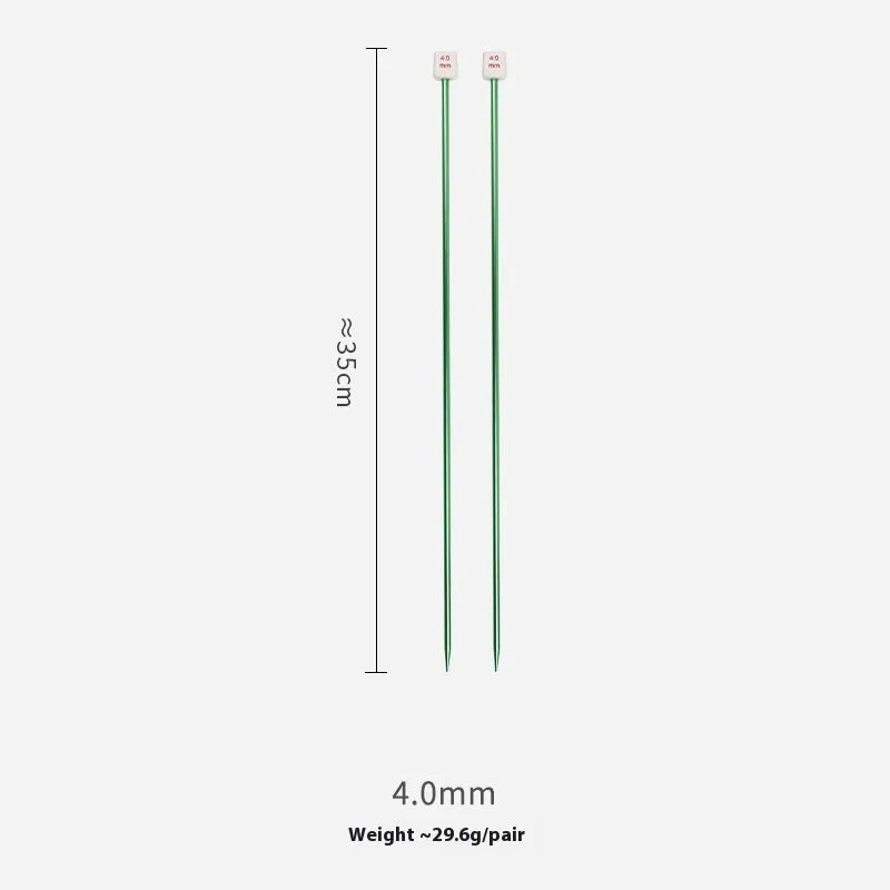Set of lengthened crochet hooks with caps in 13 sizes from 2.0mm to 10.0mm, two hooks per size.
