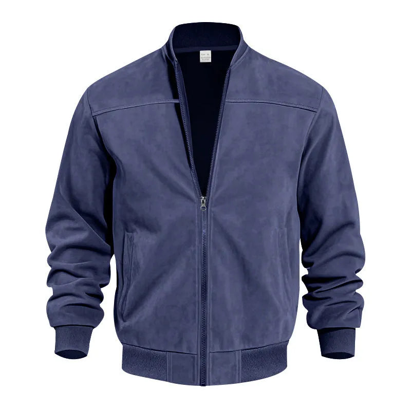 Men's casual plus size suede zipper jacket in polyester with cotton lining