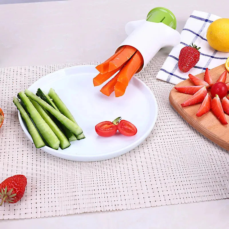 White cucumber slicer tool with 6 stainless steel blades and ABS body, 104x107mm
