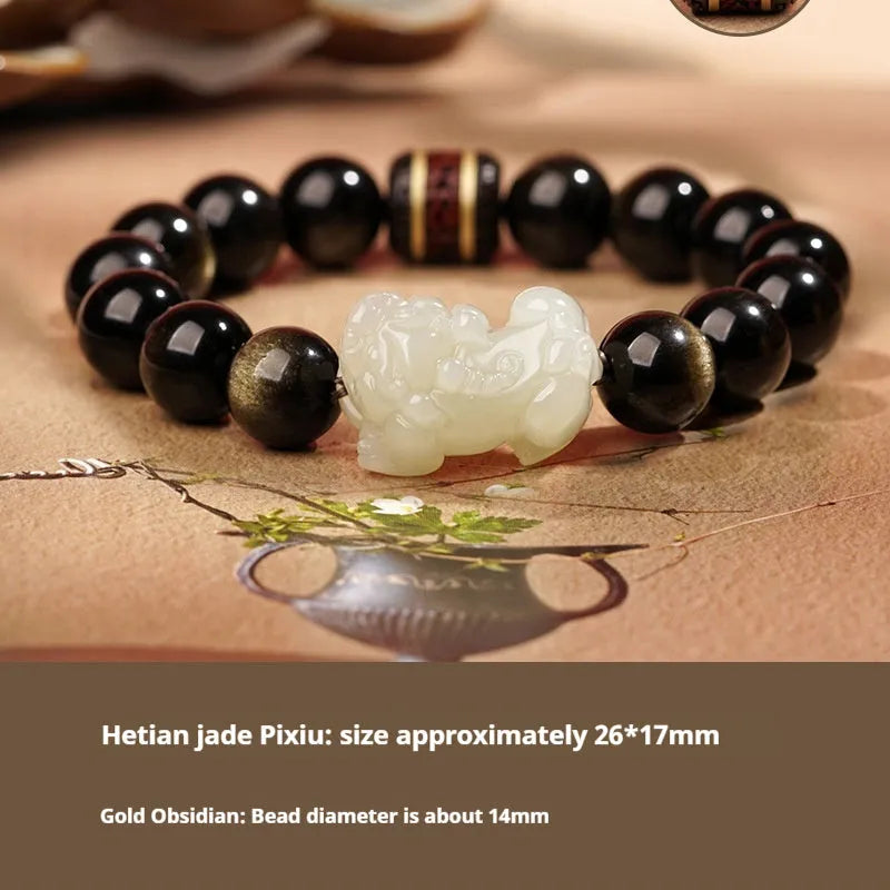 Hetian jade bracelet with black and red braided ropes traditional Chinese jewellery