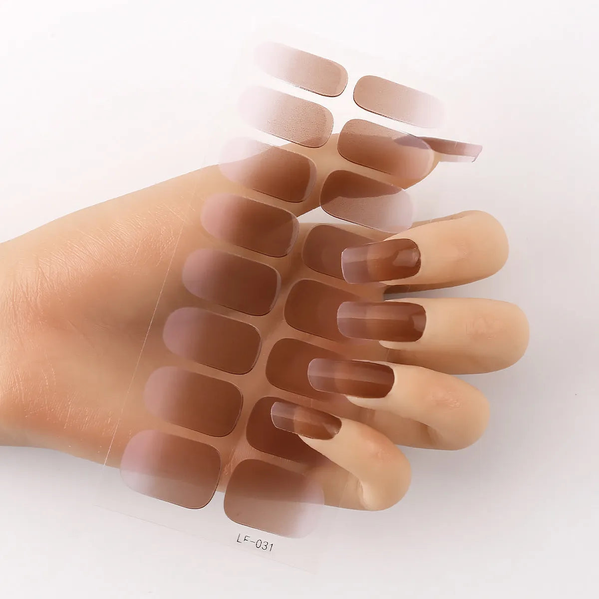 Set of 16 solid colour full nail art stickers showing patterns like cross, rose, tulip, and cartoon designs.