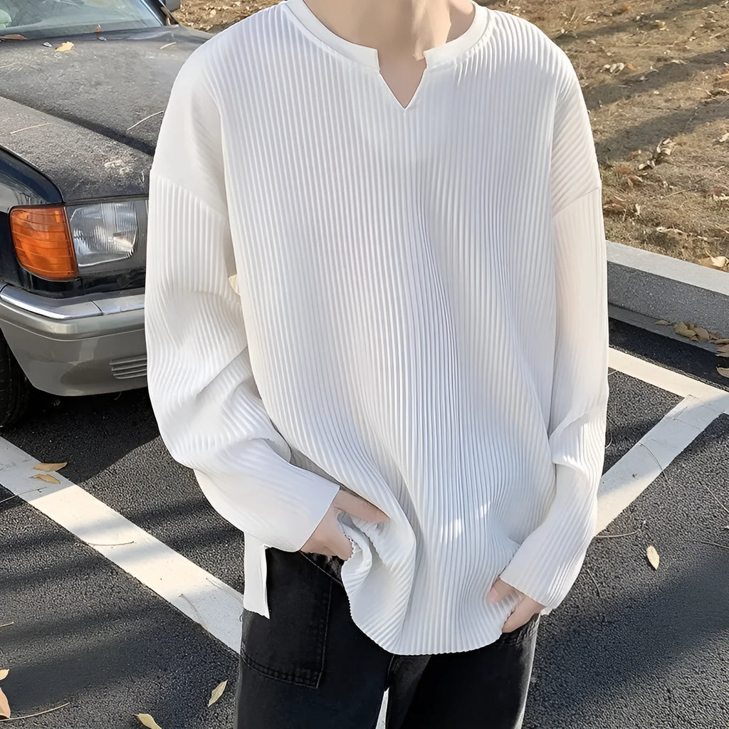 Women's plus size striped loose fit pullover top in black, grey, or white
