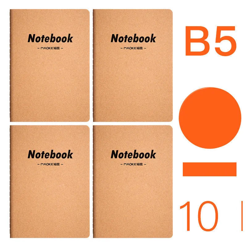 Bundle of ten soft-cover kraft paper notebooks with thread binding in various animal and nature designs.