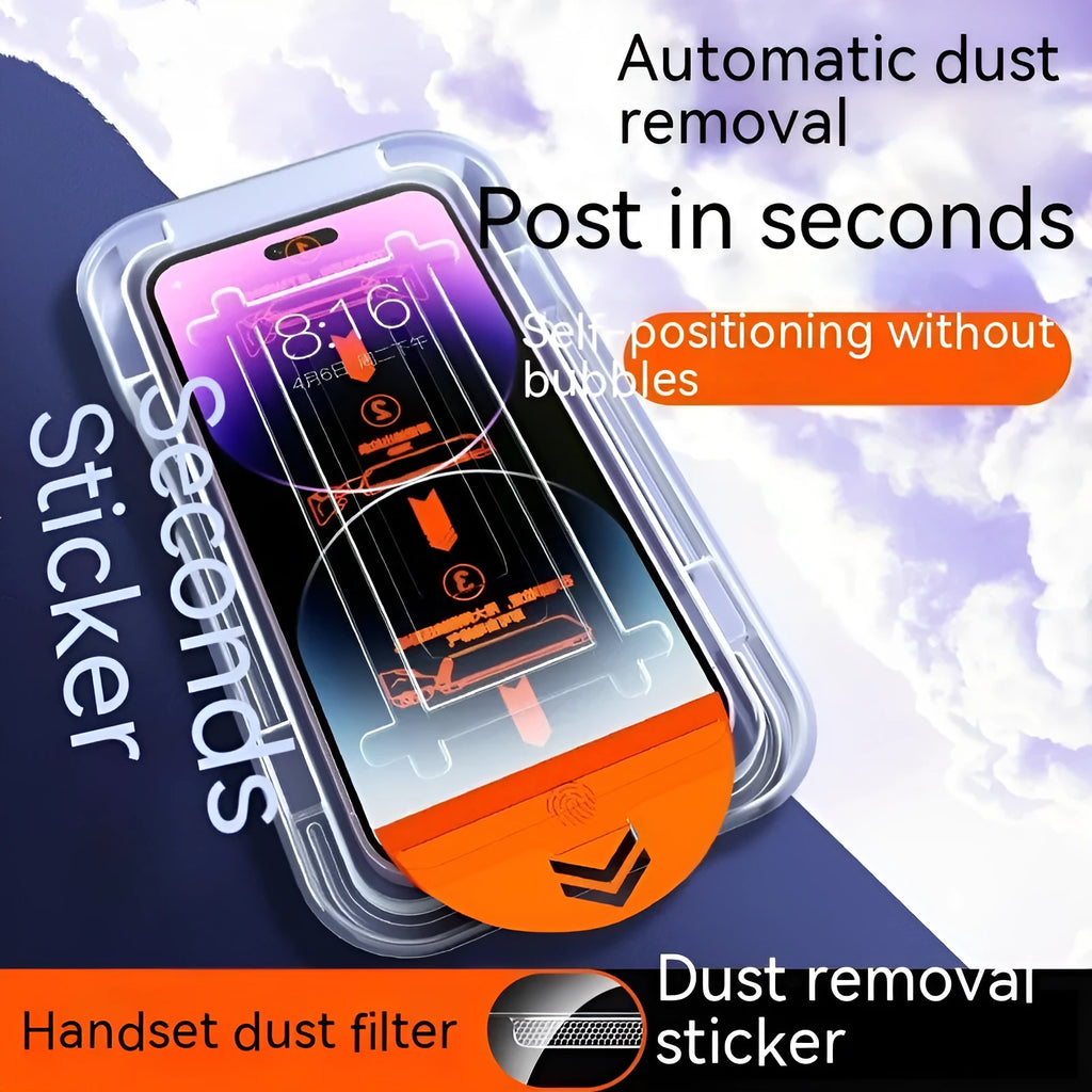 Dust-free warehouse tempered glass screen protector for iPhone showing HD and peep-proof privacy options