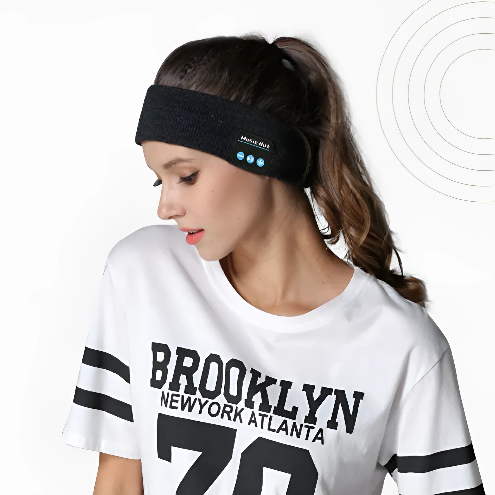 Bluetooth 5.4 sports headband in black, dark grey, or grey-white colours with washable design