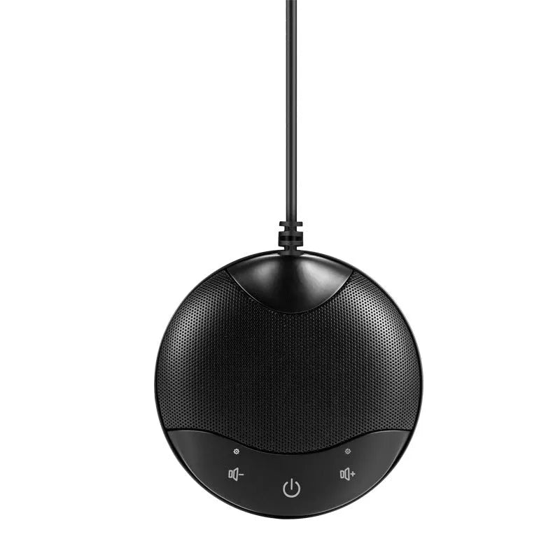 Black cube-shaped A7 USB condenser microphone on a desktop next to a computer.