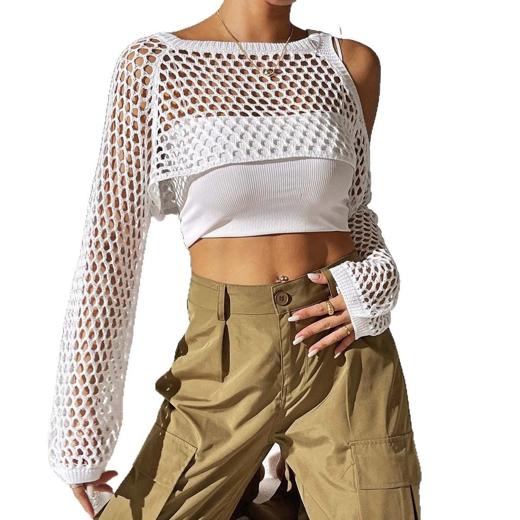 Mesh beach shirt with navel hollowed design in polypropylene fabric, available in six colours
