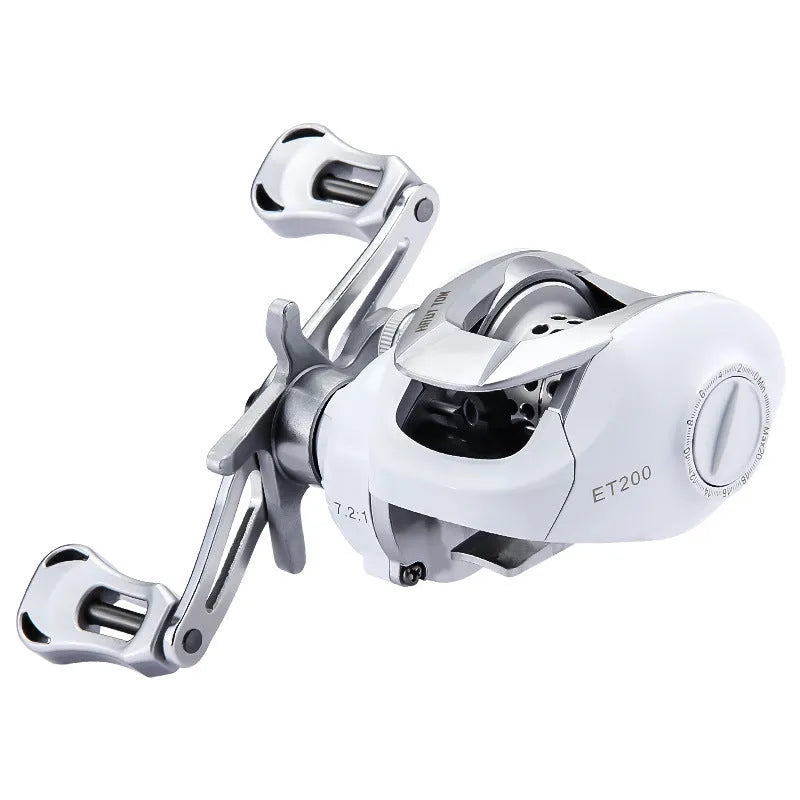 Small white micro drip wheel baitcasting fishing reel with ET Drop Wheel system