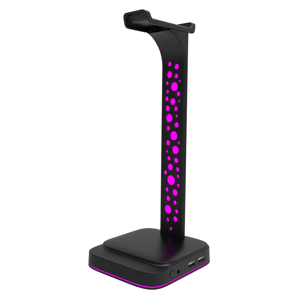 RGB colour changing headset bracket with dual USB ports and headphone holder