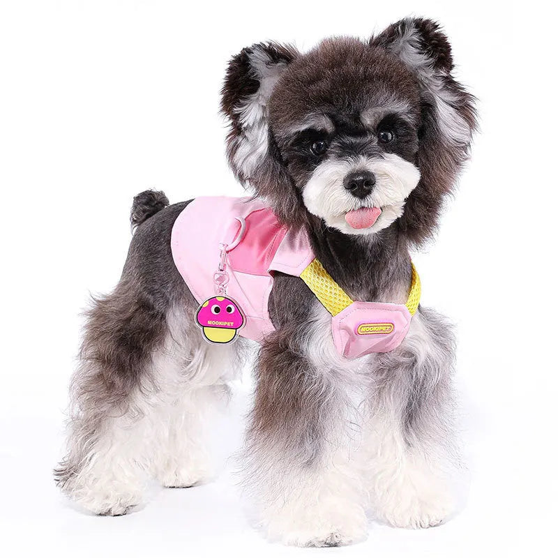 Pink polyester pet vest harness for small breed dogs including Bichon Frise, Teddy and Schnauzer puppies