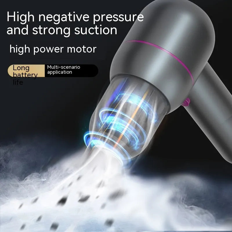 Grey XC-06 handheld portable car vacuum cleaner with brush nozzle and extended nozzle.