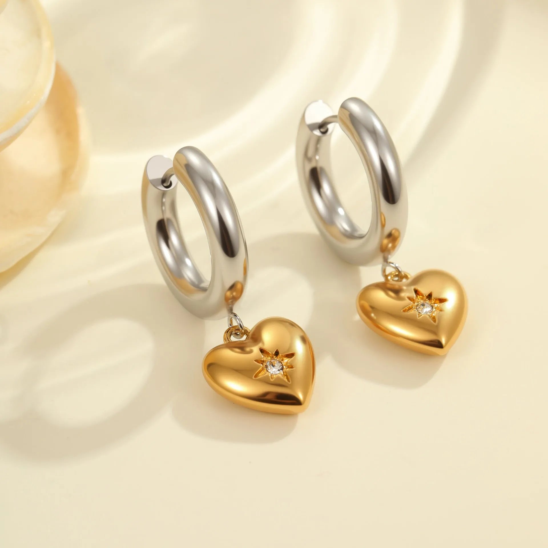 Christmas tree heart earrings in stainless steel with 18K gold electroplating and holiday designs