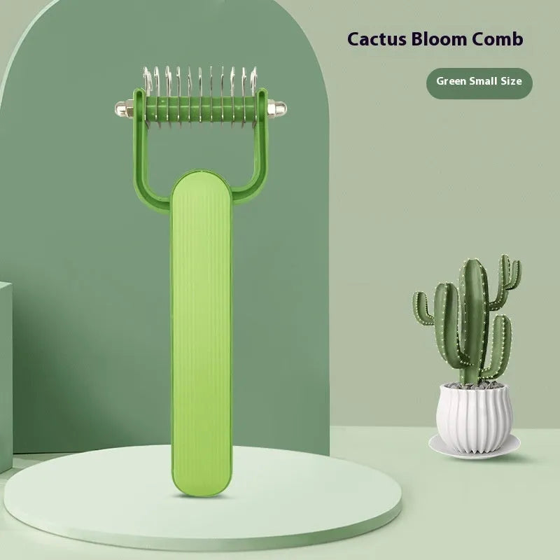 Green and grey dog hair unknotting comb with PP handle and stainless steel teeth