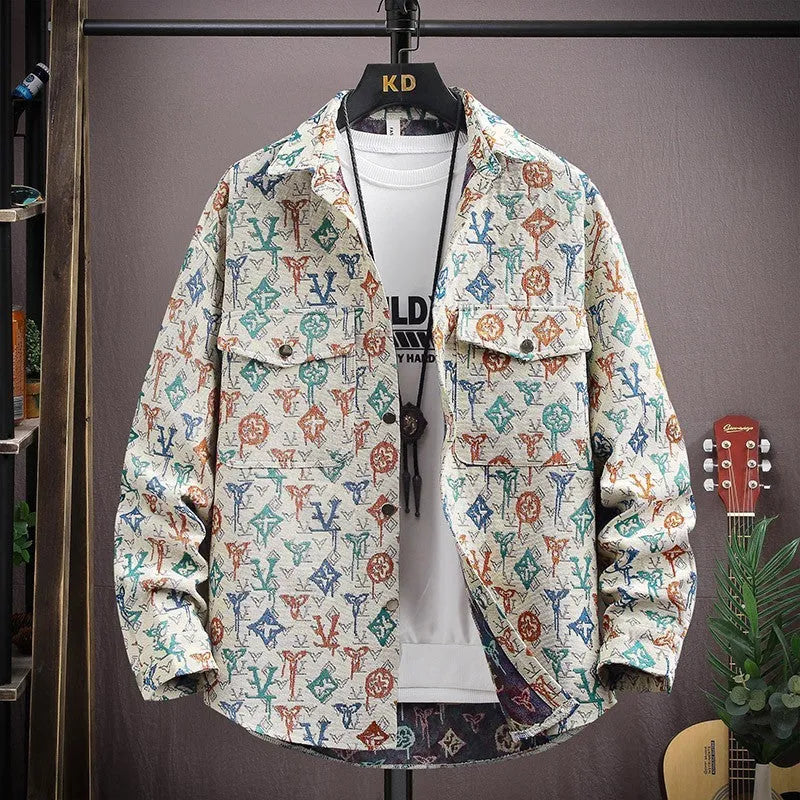 Men's long sleeve lapel shirt coat in a colour from the range, showing straight hem design