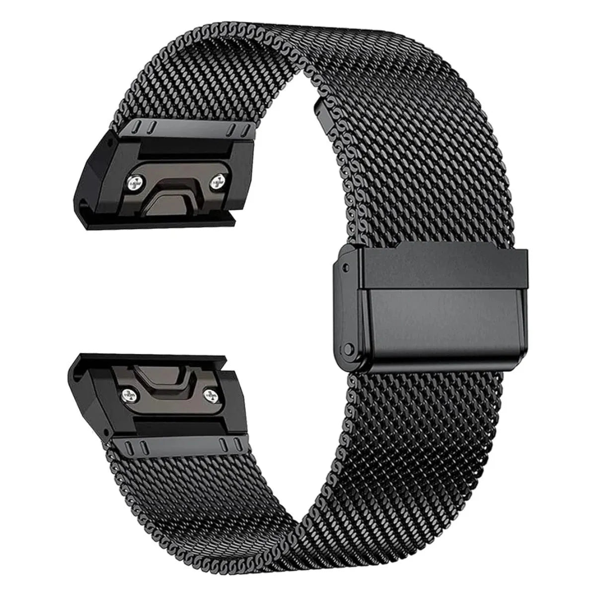 Stainless steel card-style watch strap for Garmin Fenix smartwatches in silver, black, gold, rose gold.