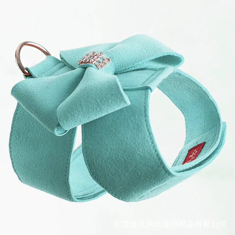 Microfiber dog chest strap with bowknot collar in pink blue orange colours