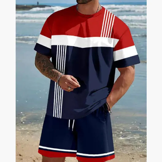 Men's loose fit short-sleeved T-shirt and shorts summer set in polyester fabric