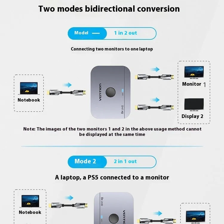 Alloy cable splitter for HD computer audio video to television line conversion in black or grey colour