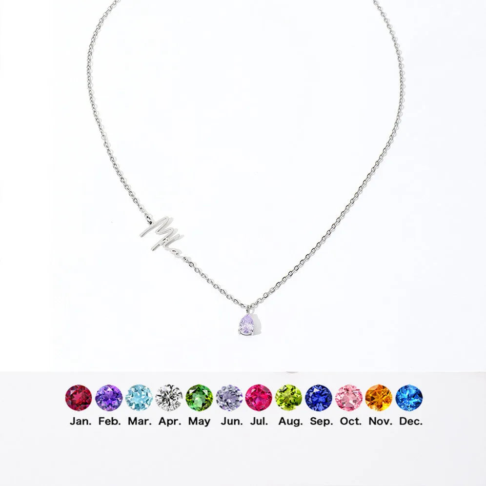 Stainless steel custom name necklace with DIY personalised pendant in silver finish on a plain background