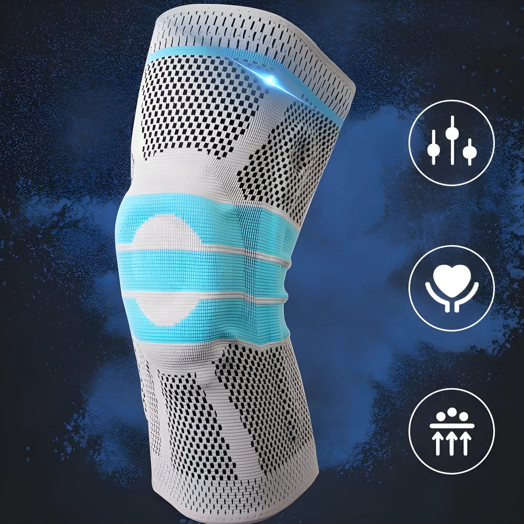 Sky blue silicone and elastic fibre knee pads for running and basketball sports.