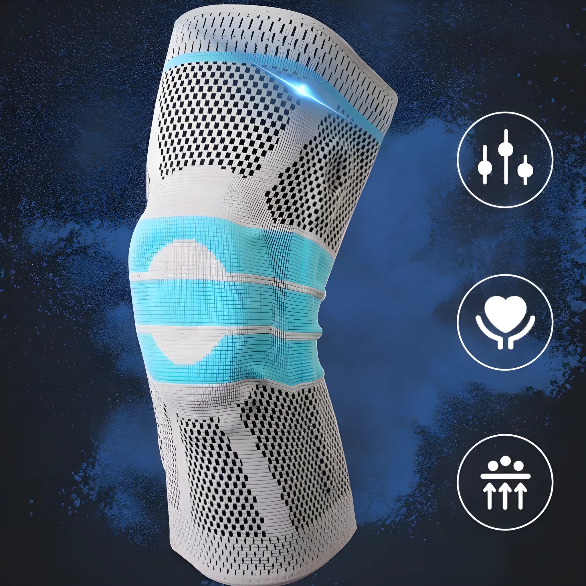 Sky blue silicone and elastic fibre knee pads for running and basketball sports.