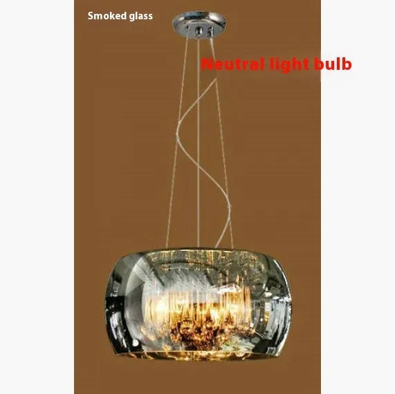 Modern minimalist LED chandelier with smoky gray glass cover, 400mm size, for living room