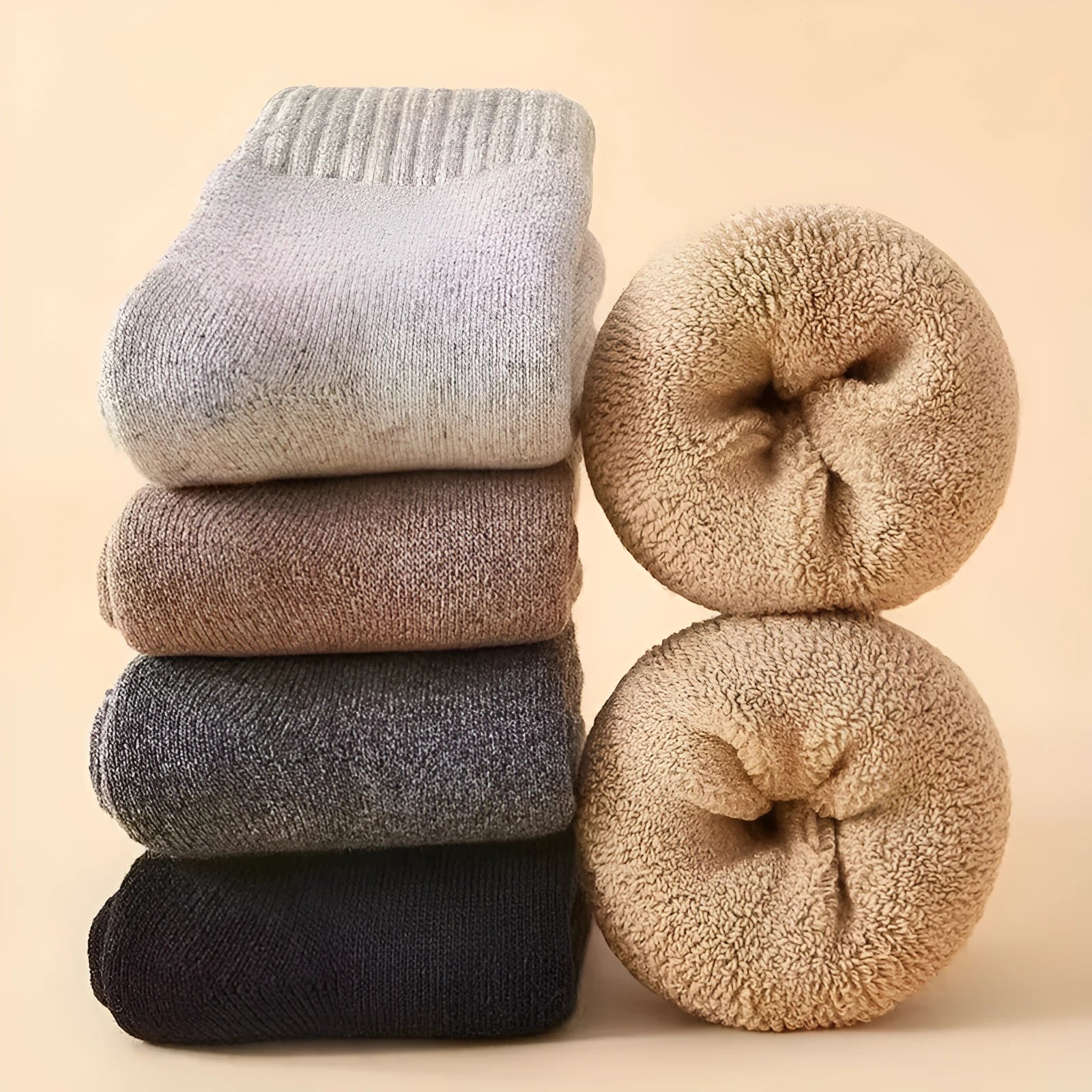 Winter wool socks with thick merino midsole in solid colours