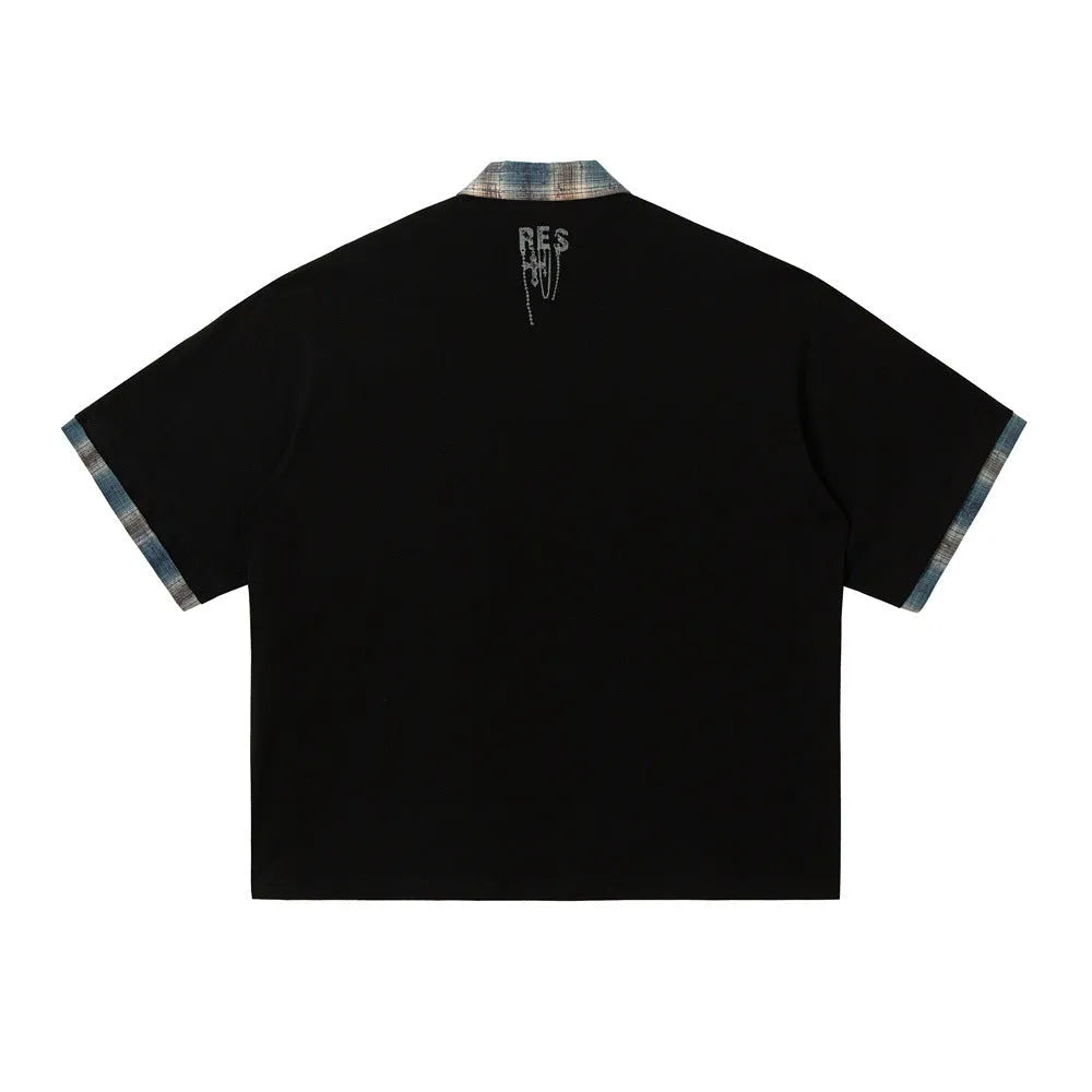Men's cotton short sleeve top with graffiti printing in loose fit street style
