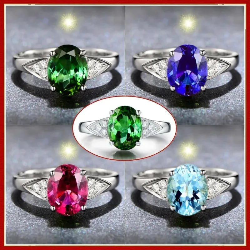 Women's court ring with natural zircon inlay showing heart, water drop and bell patterns in blue colour option