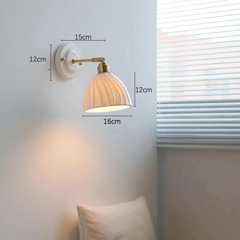 Nordic ceramic shade bedside reading lamp with copper iron body for study or bay window use