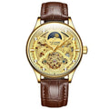 Men's gold leather strap automatic waterproof business watch with mechanical movement