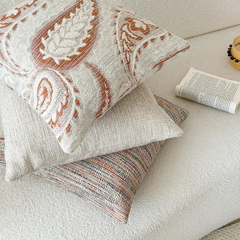 American-style jacquard sofa backrest cushion with paisley plant pattern in amber colour