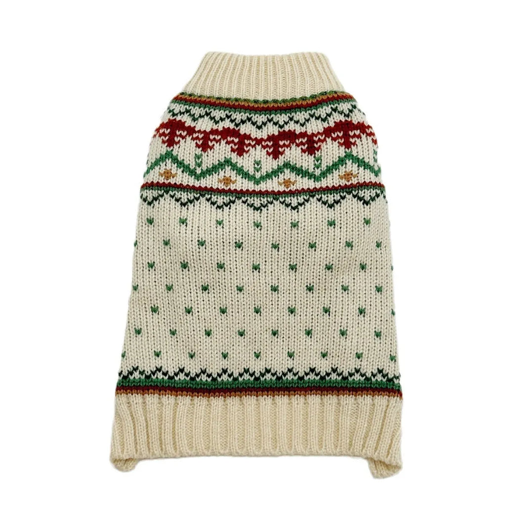 Fairisland beige bottom green dot polyester dog sweater for small breeds autumn winter