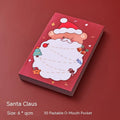 Christmas sticky notes pad with festive designs including elf, gift, sled, Santa Claus, bear, and snowman