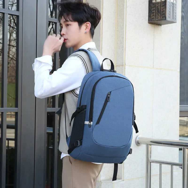 Oxford cloth computer backpack in blue colour with 20-35L capacity for leisure travel