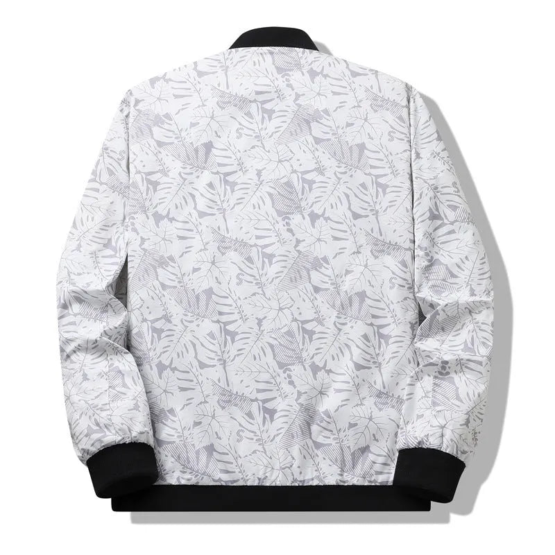 Men's autumn fashion casual jacket with floral pattern in gray, available in sizes M to 4XL, made from polyester
