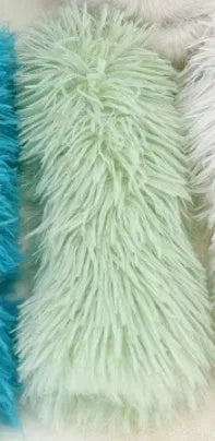 Green, white, blue, and pink plush cat toy pillow measuring 27 by 10 centimetres.