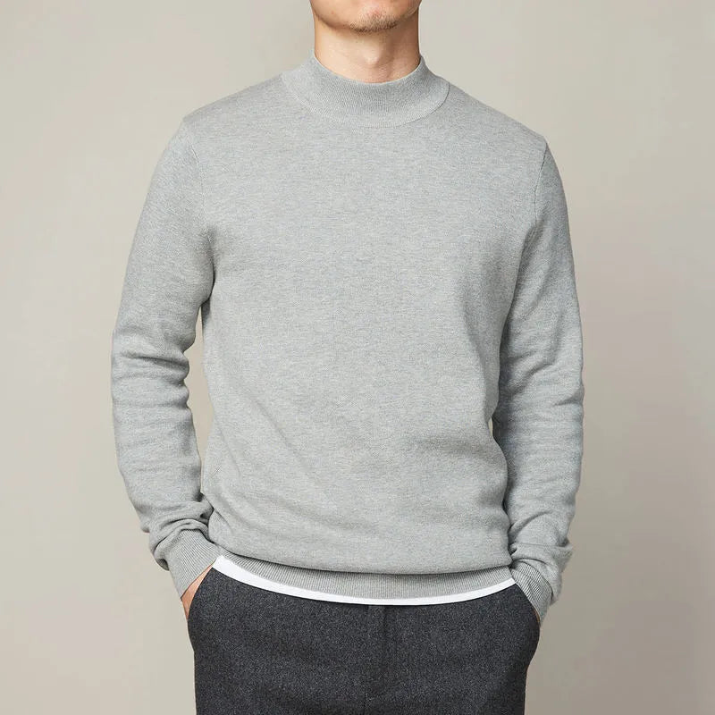 Men's mock neck sweater in vinylon fabric, loose fit, long sleeves, autumn winter basic style in camel colour